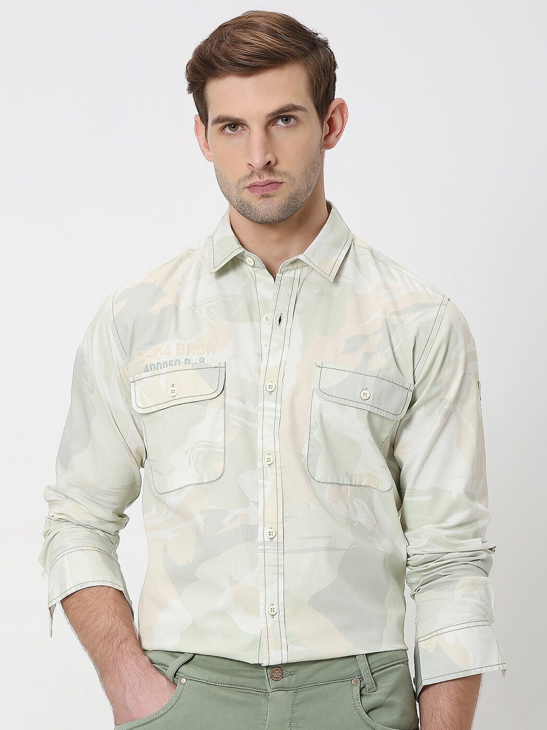 

Mufti Abstract Printed Cotton Casual Shirt, Olive