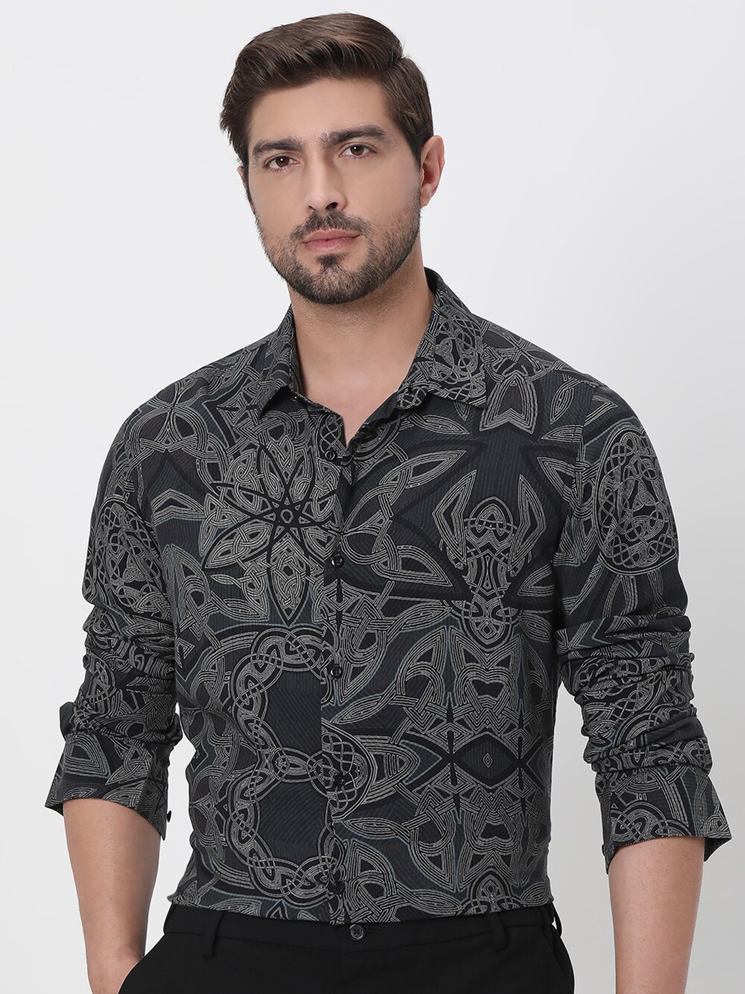 

Mufti Geometric Printed Casual Shirt, Charcoal