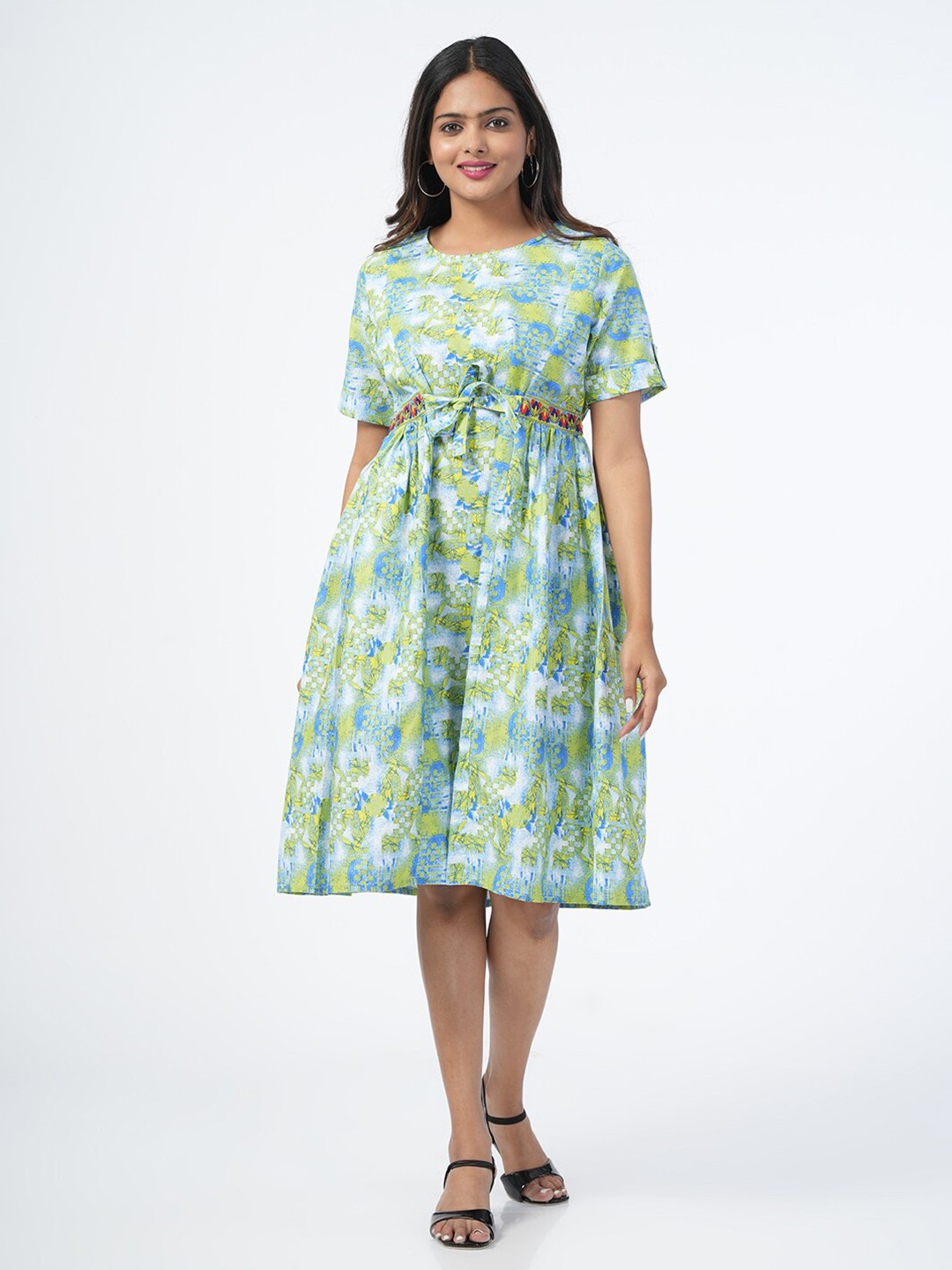 

Genius18 Floral Printed Fit & Flare Midi Dress, Green