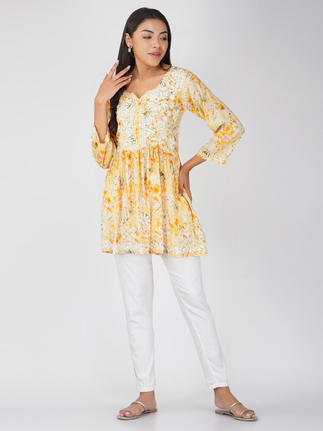 

THE VASILIKI Floral Print Cotton Empire Top, Yellow