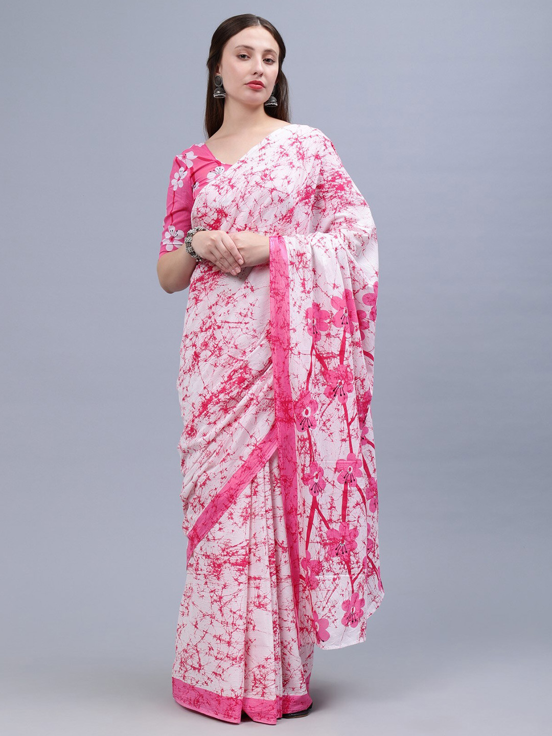 

THE VASILIKI Tie and Dye Pure Cotton Saree, Pink