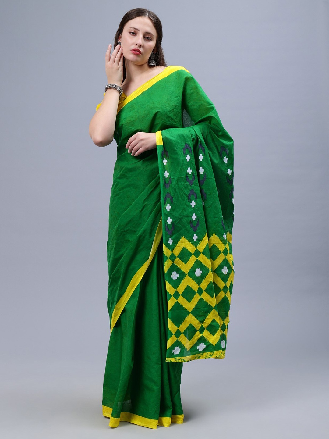 

THE VASILIKI Ethnic Motifs Pure Cotton Saree, Green