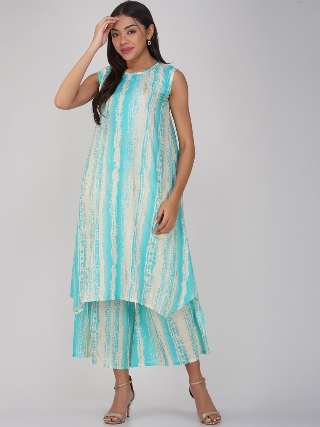 

THE VASILIKI Printed Regular Round Neck Pure Cotton Kurta with Trouser, Blue