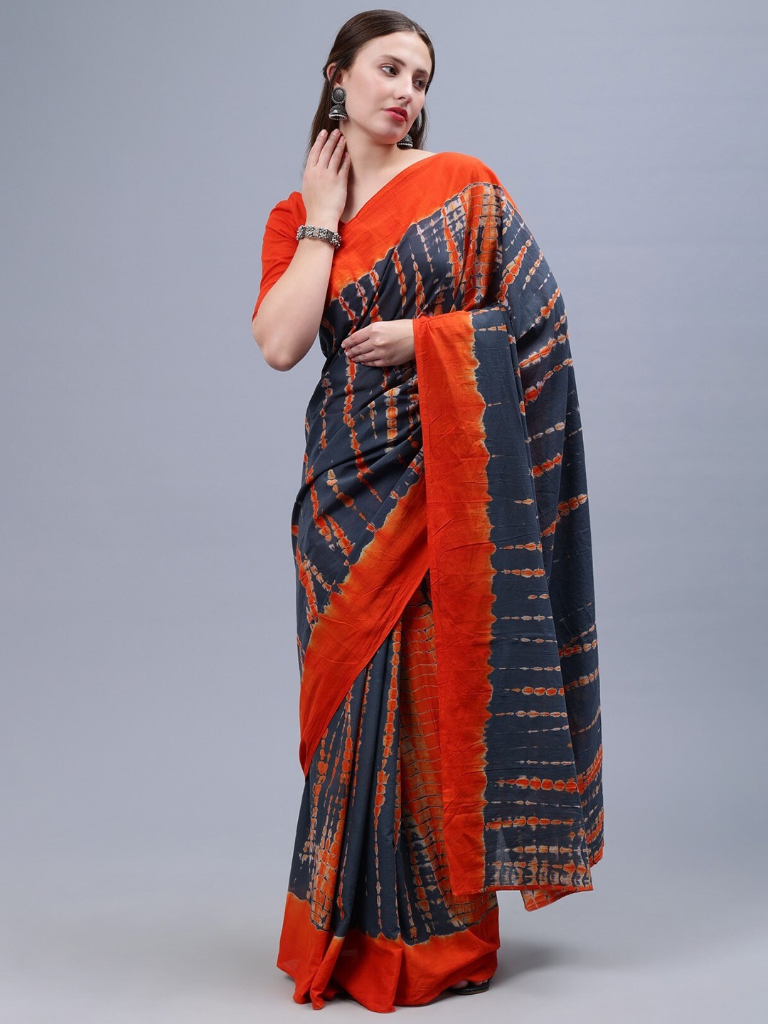 

THE VASILIKI Tie & Dye Printed Mulmul Cotton Saree, Red