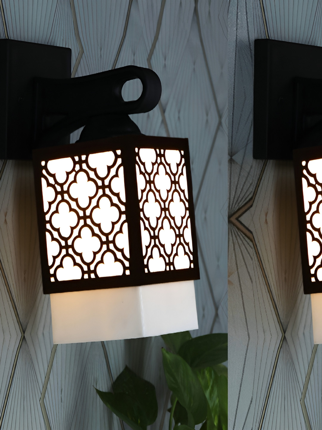 

1ST TIME White & Black Textured Wood Traditional Square Shaped Wall Lamp