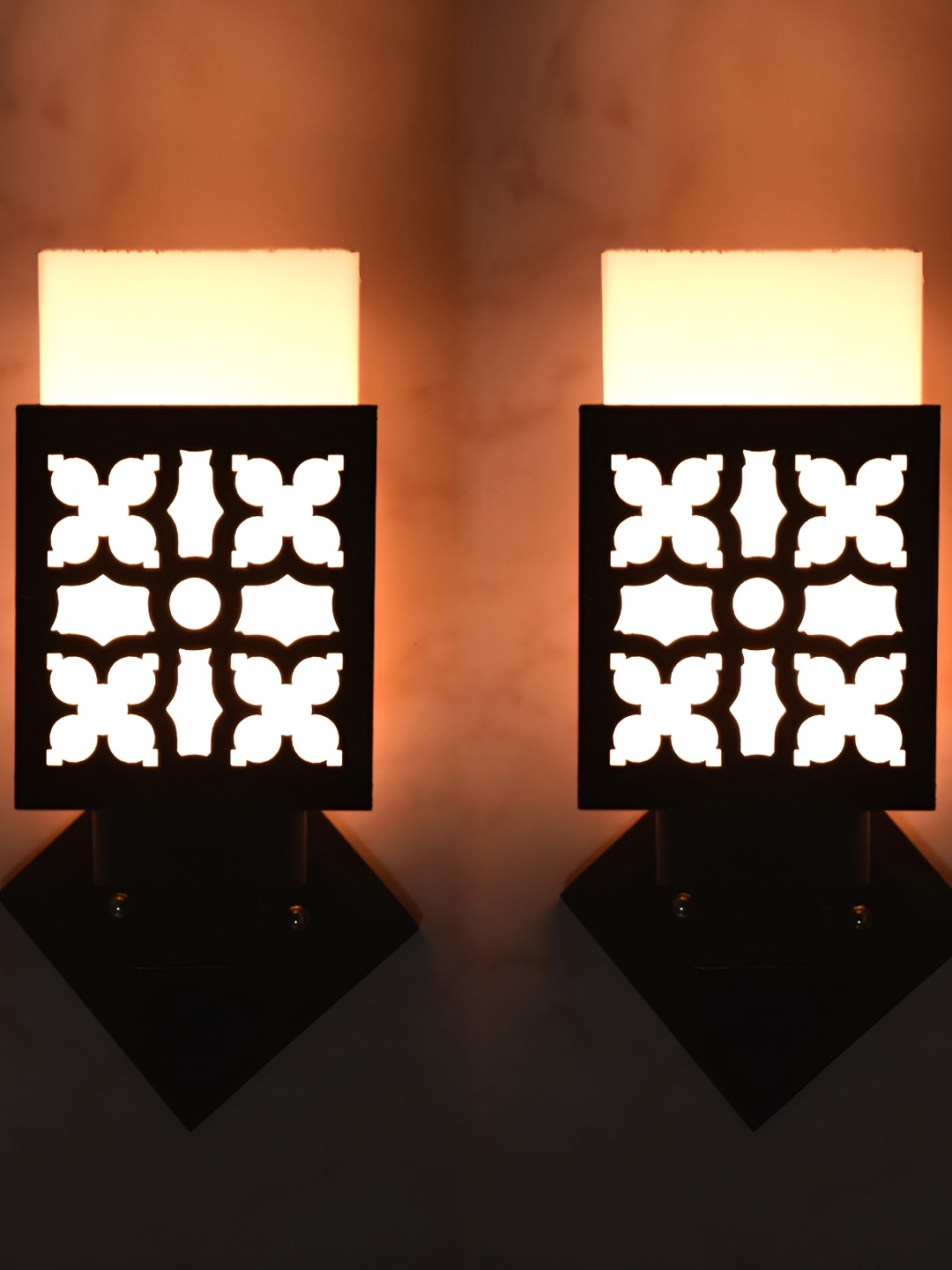 

1ST TIME White & Black 2 Pieces Wood Traditional Square Shaped Wall Lamps