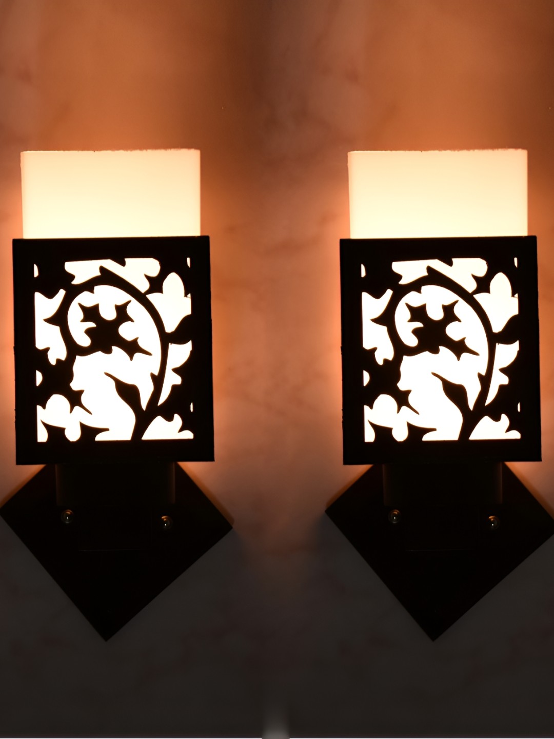 

1ST TIME White 2 Pcs Wood Traditional Square Shaped Wall Lamp