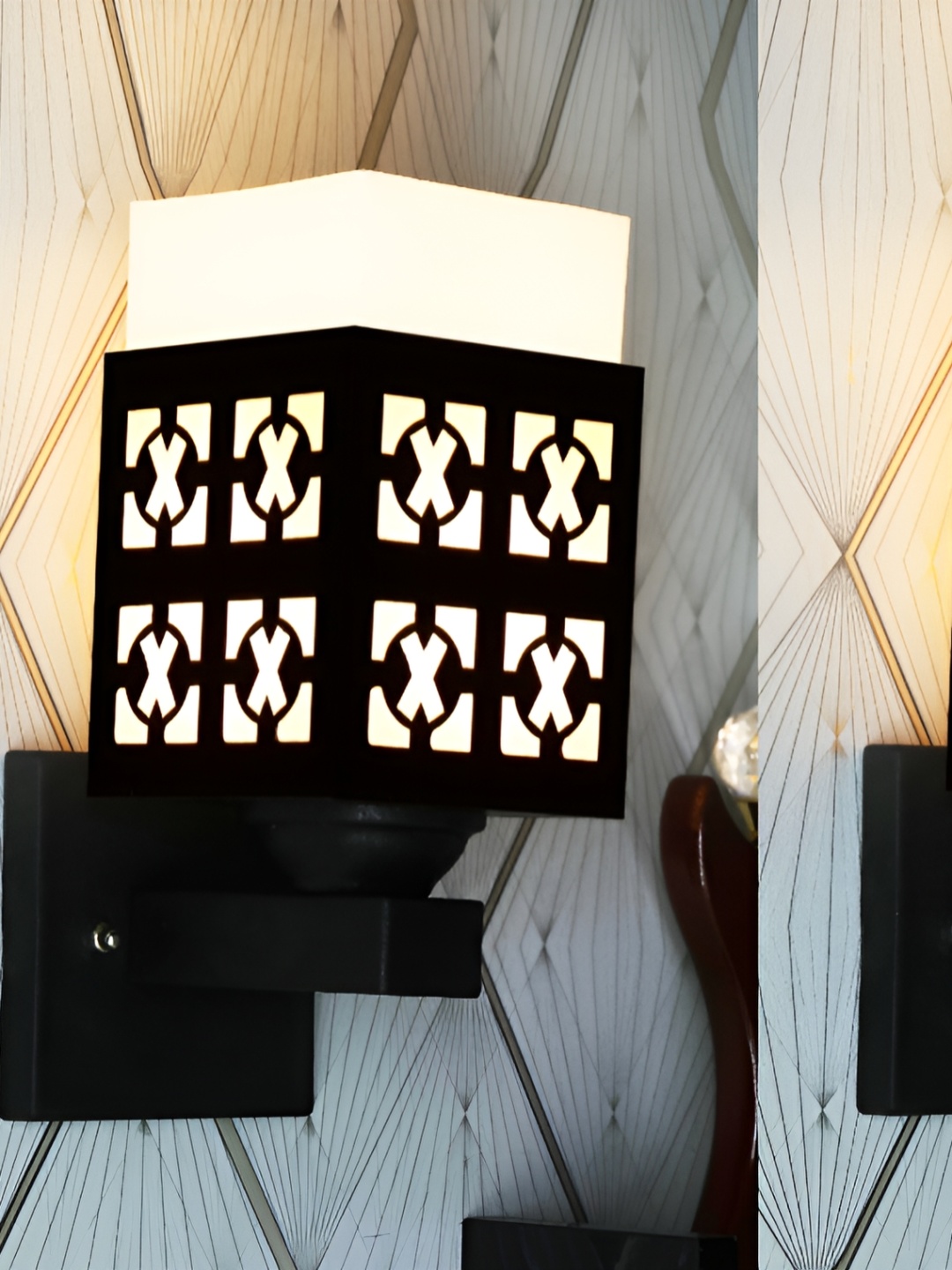 

1ST TIME White & Black Textured Wood Contemporary Square Shaped Wall Lamp