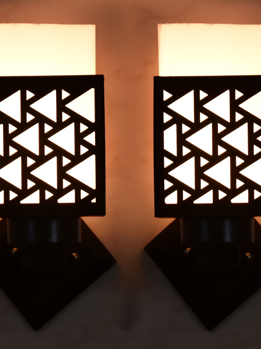 

1ST TIME White & Black 2 Pieces Textured Wood Contemporary Square Wall Lamps