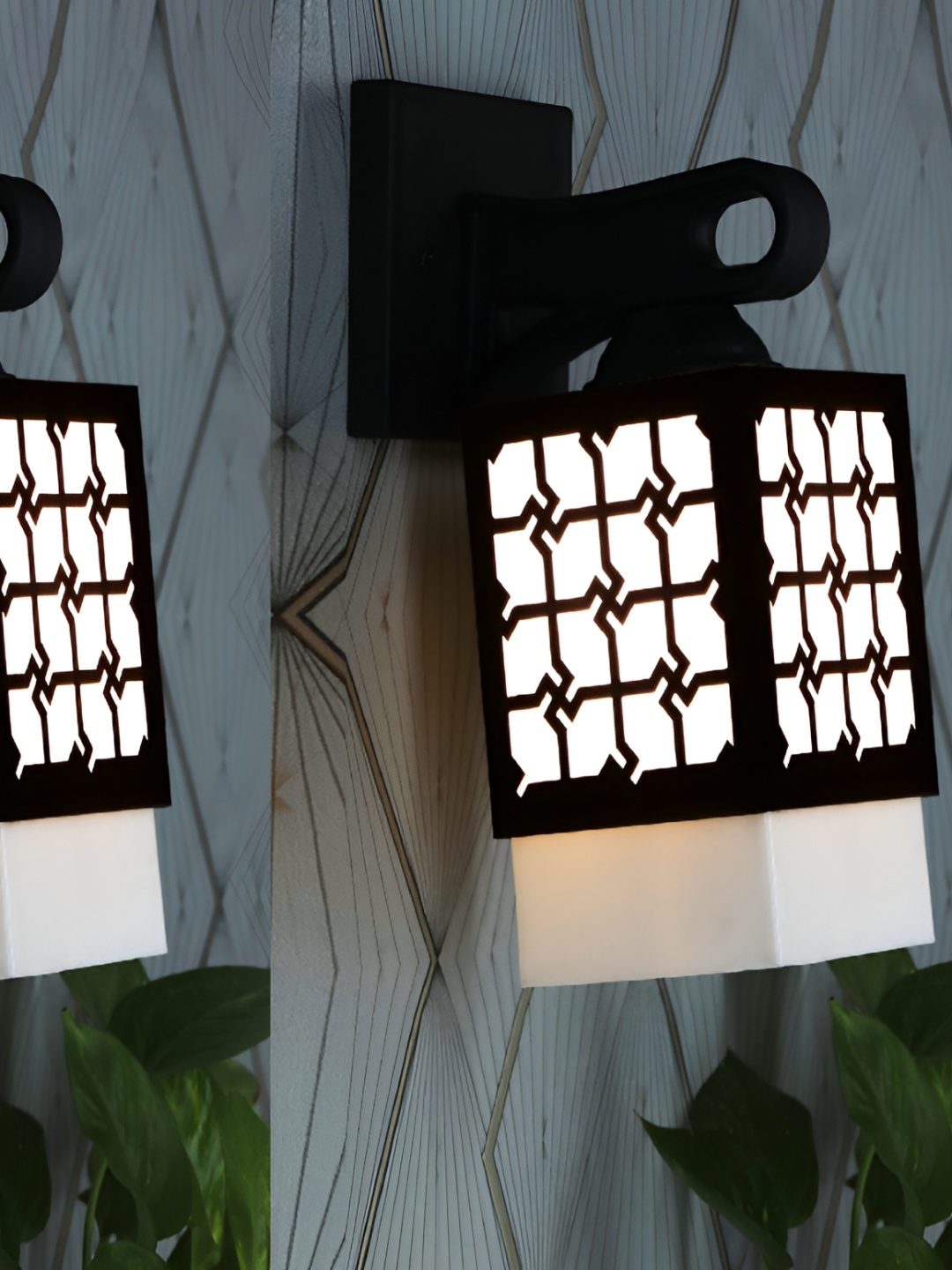 

1ST TIME White & Black 2 Pieces Textured Wood Contemporary Square Shaped Wall Lamp