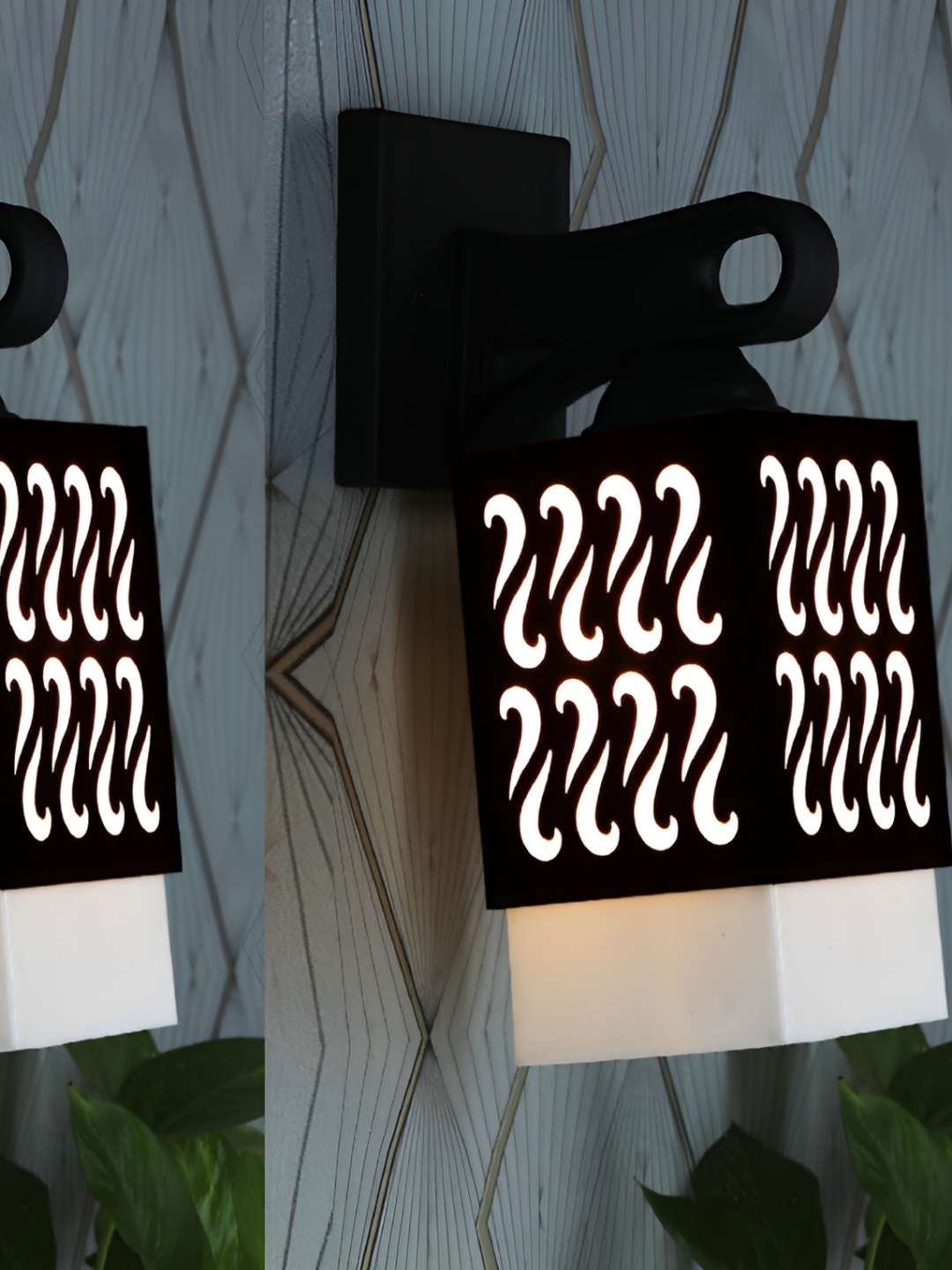 

1ST TIME White & Black 2 Pieces Textured Wooden Contemporary Wall Lamps