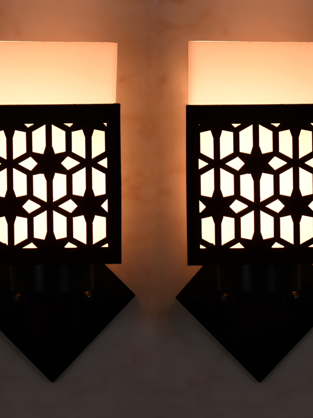 

1ST TIME White 2 Pcs Wood Traditional Square Shaped Wall Lamp