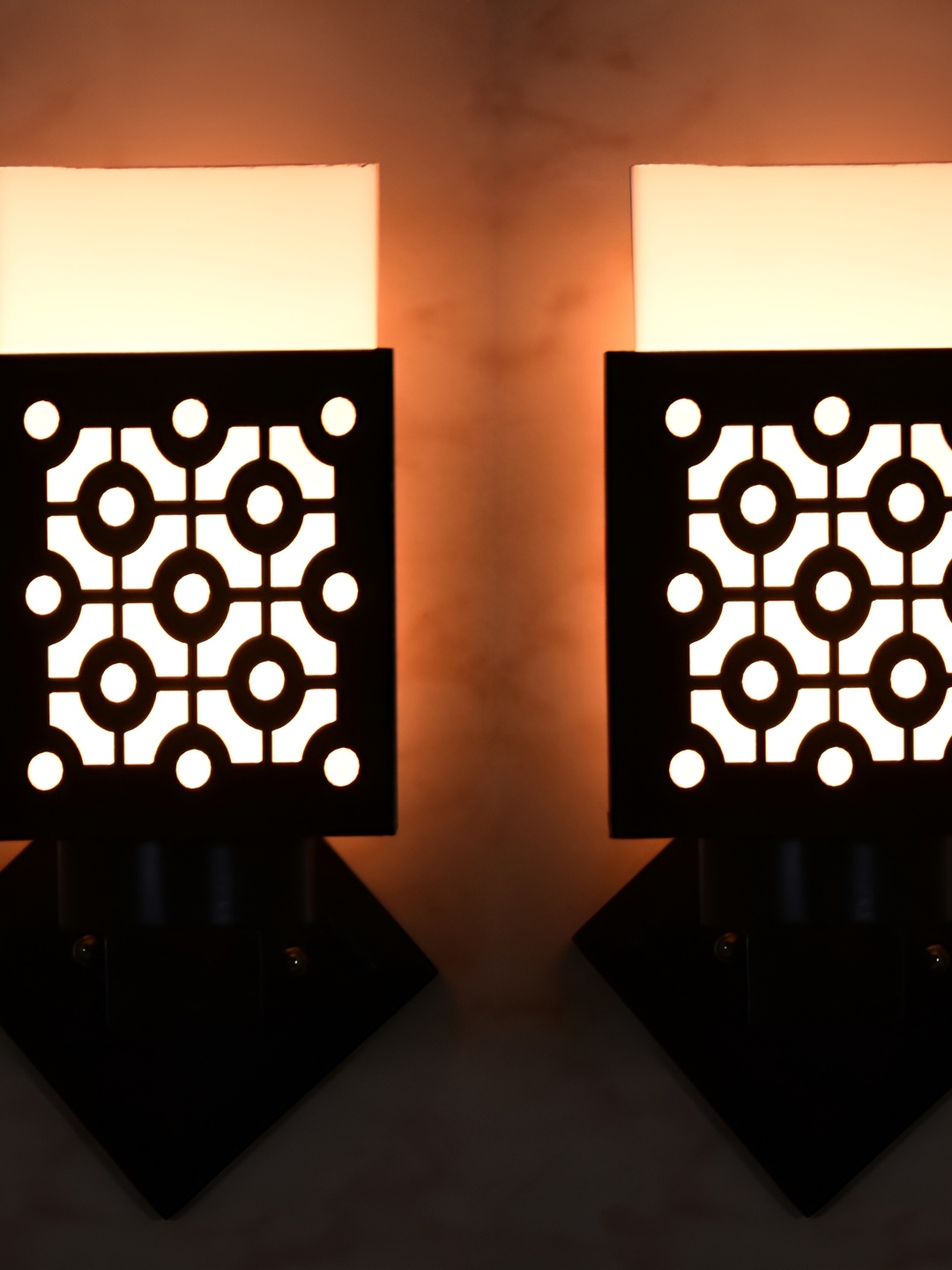 

1ST TIME White & Black 2 Pcs Textured Wood Contemporary Square Shaped Wall Lamp