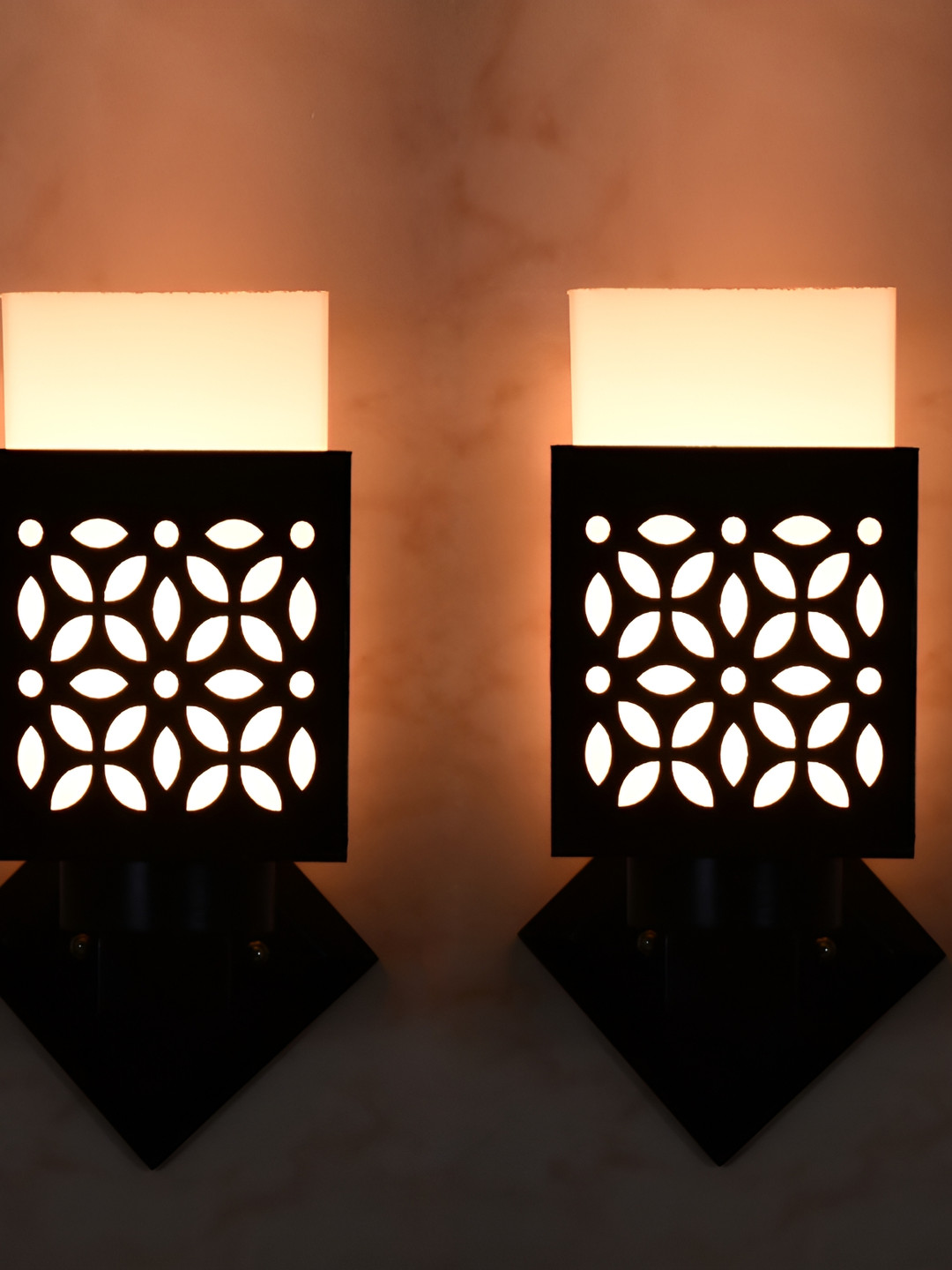 

1ST TIME White & Black 2 Pieces Textured Wood Contemporary Square Shaped Wall Lamp