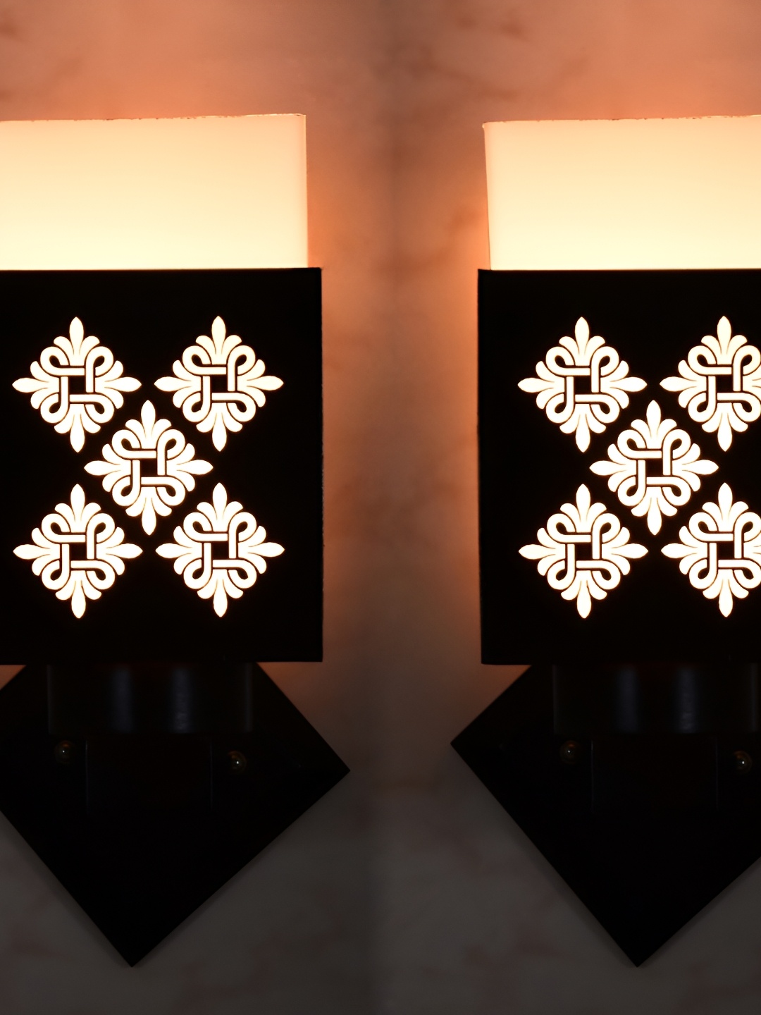 

1ST TIME White & Black 2 Pieces Textured Wooden Square Contemporary Wall Lamps