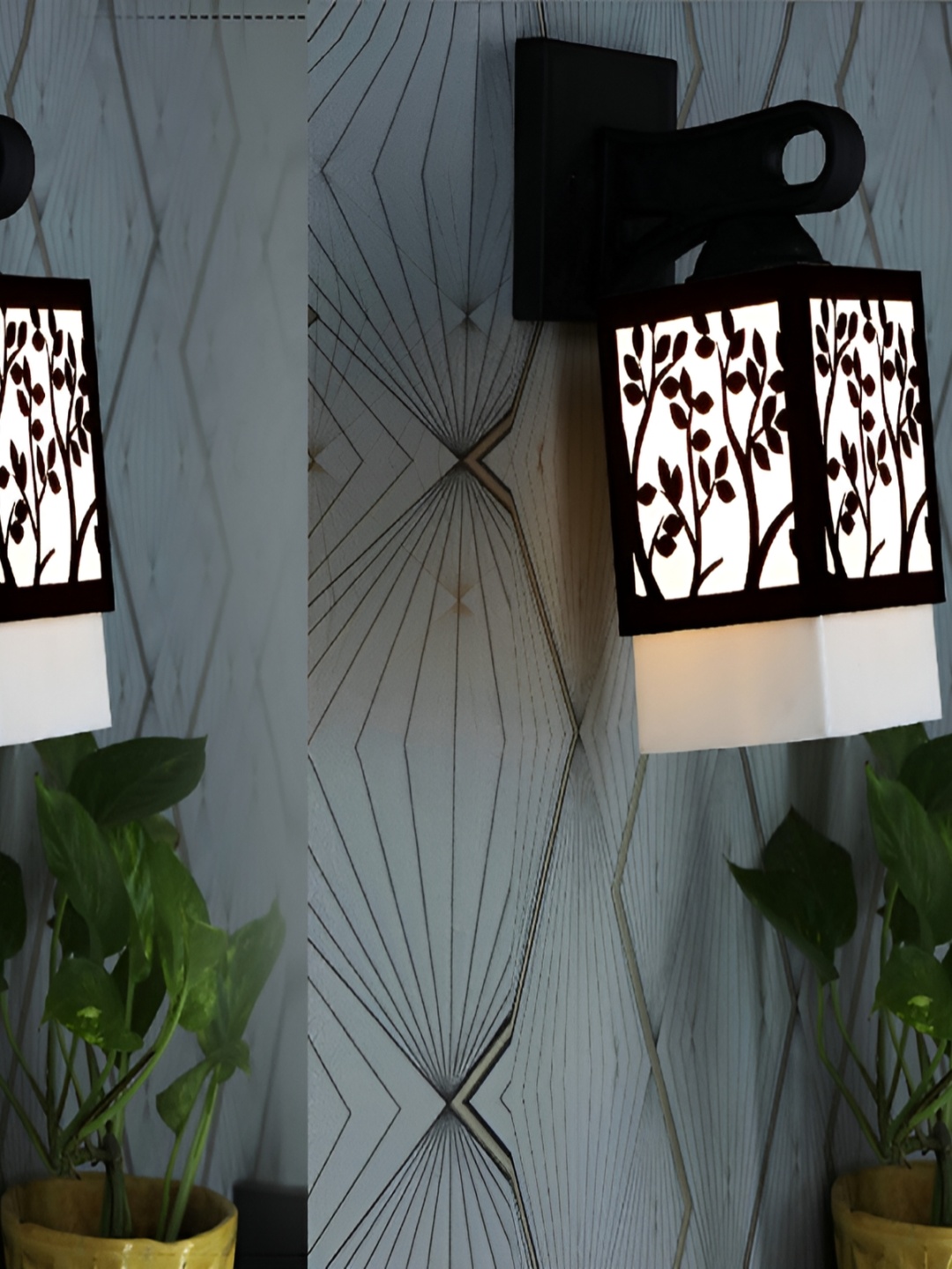 

1ST TIME White & Black 2 Pieces Textured Wood Contemporary Square Shaped Wall Lamp