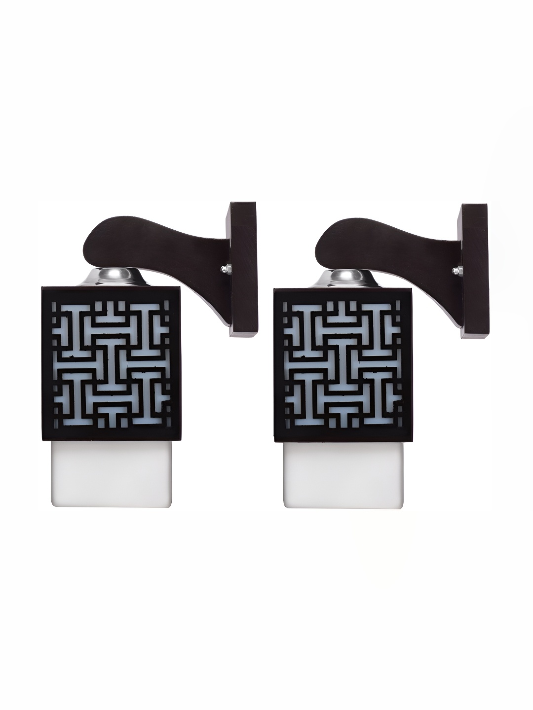 

1ST TIME White & Black 2 Pieces Textured Wooden Contemporary Square Wall Lamps