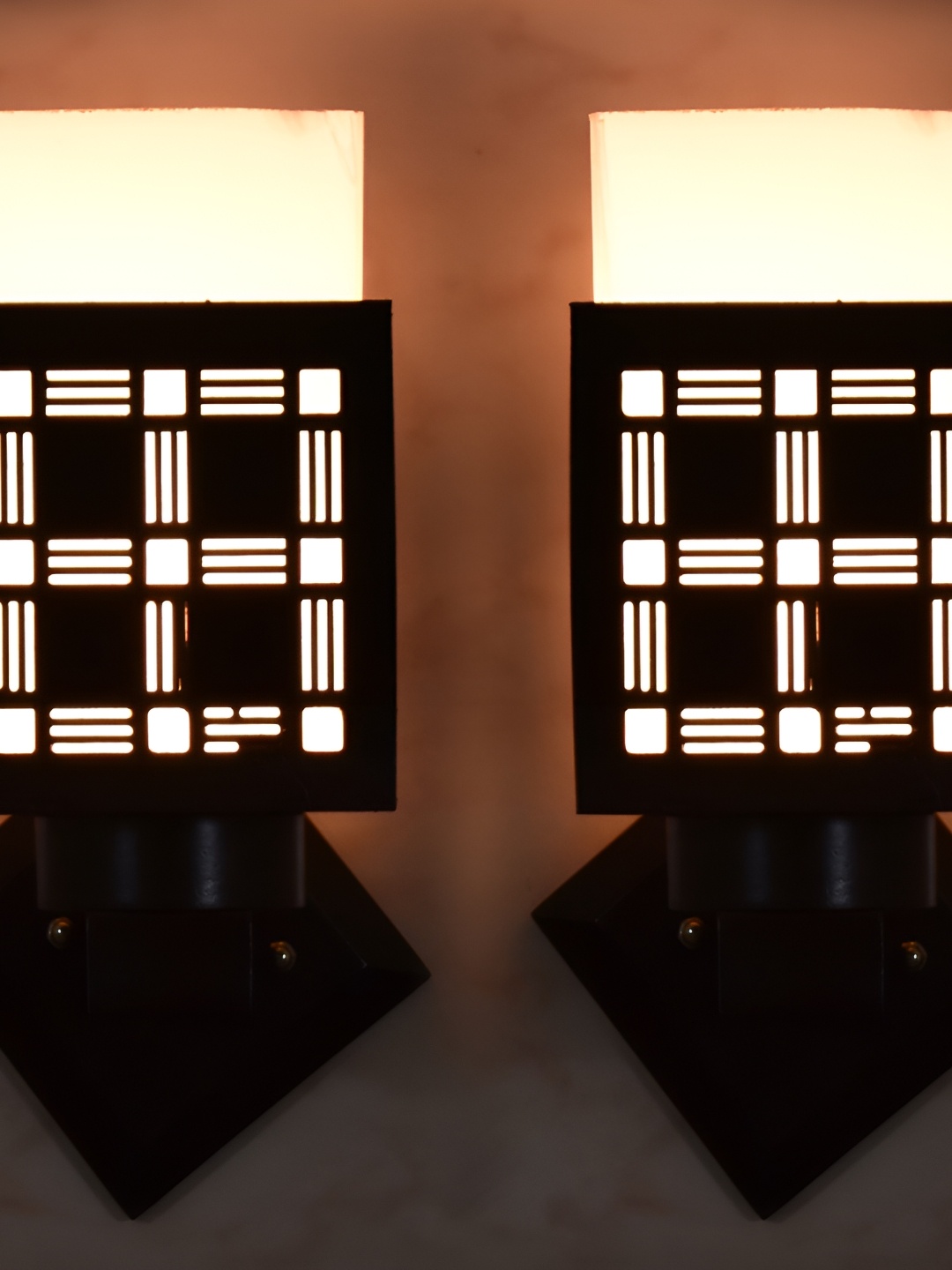 

1ST TIME White & Black 2 Pieces Textured Wooden Square Shaped Wall Lamps