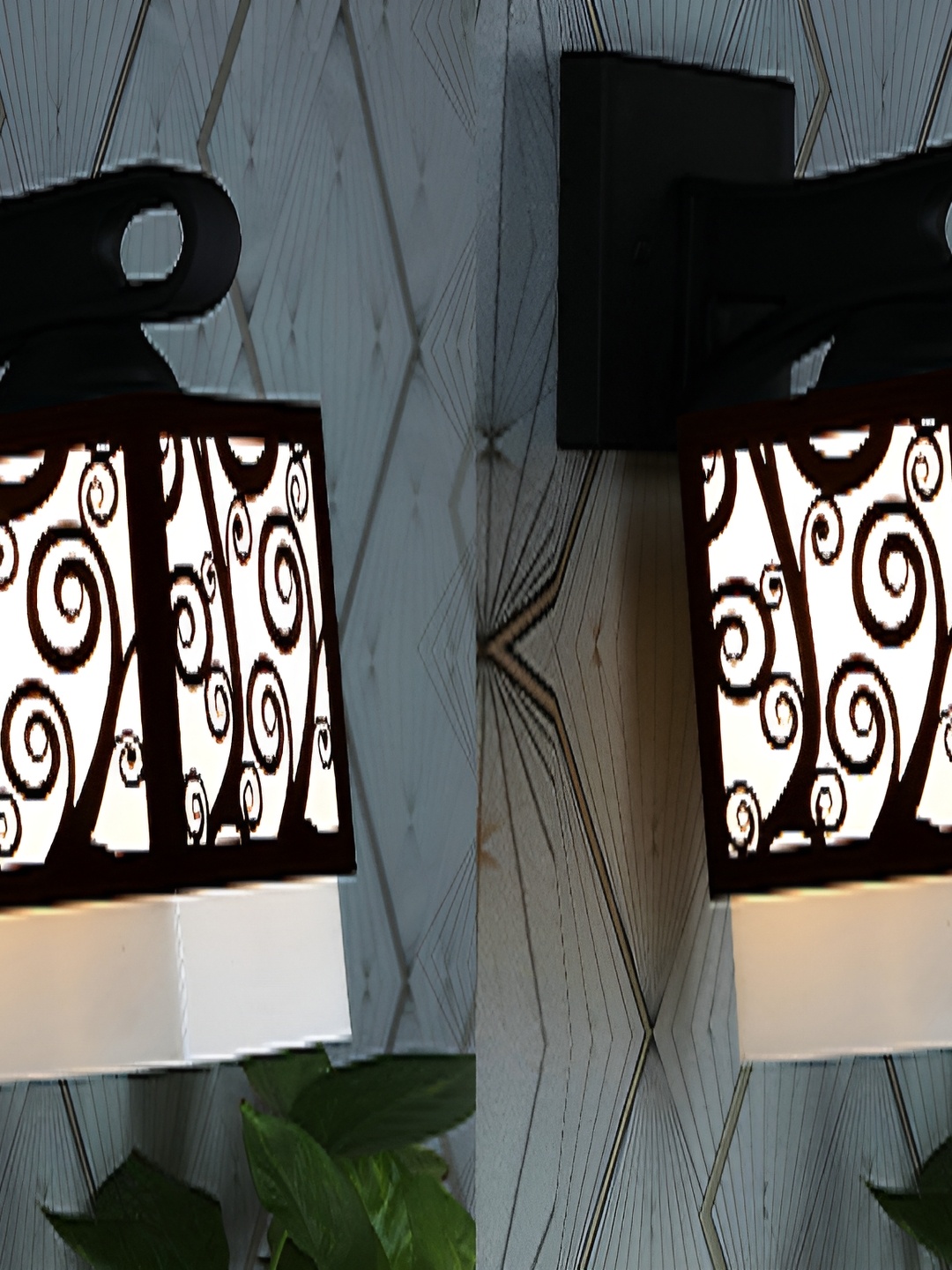 

1ST TIME White & Black 2 Pcs Textured Wood Contemporary Square Shaped Wall Lamps