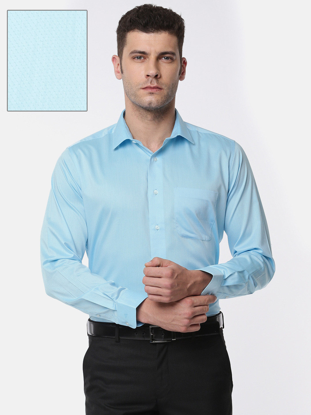 

Van Heusen Men Blue Custom Regular Fit Self Design Formal Shirt
