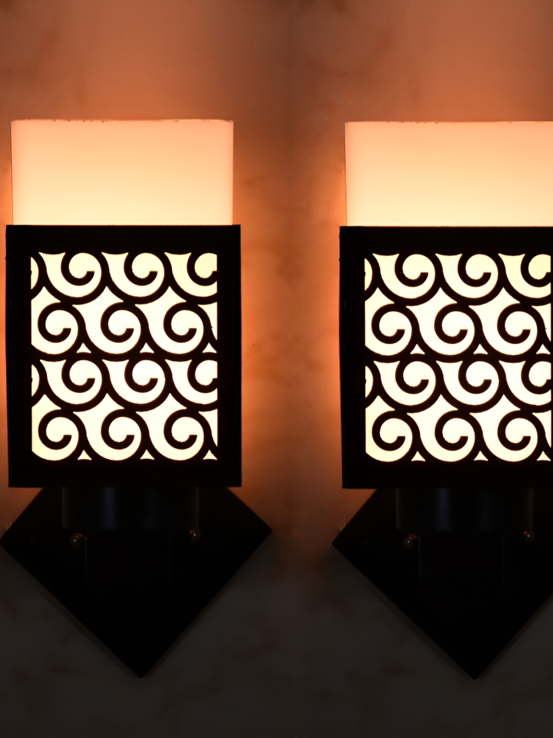 

1ST TIME White & Black 2 Pieces Textured Wood Contemporary Square Shaped Wall Lamp