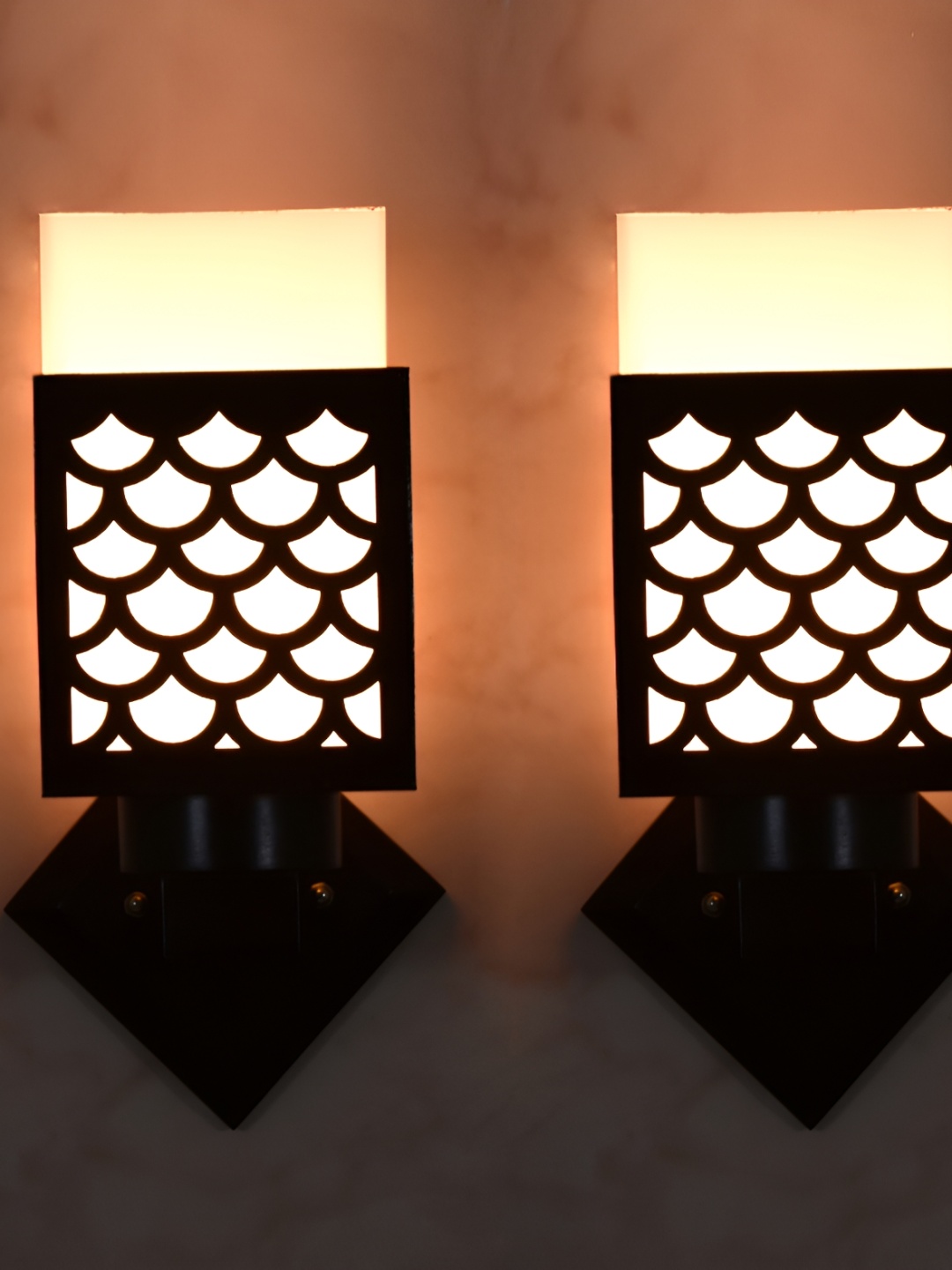 

1ST TIME White & Black 2 Pieces Textured Wood Contemporary Square Shaped Wall Lamps