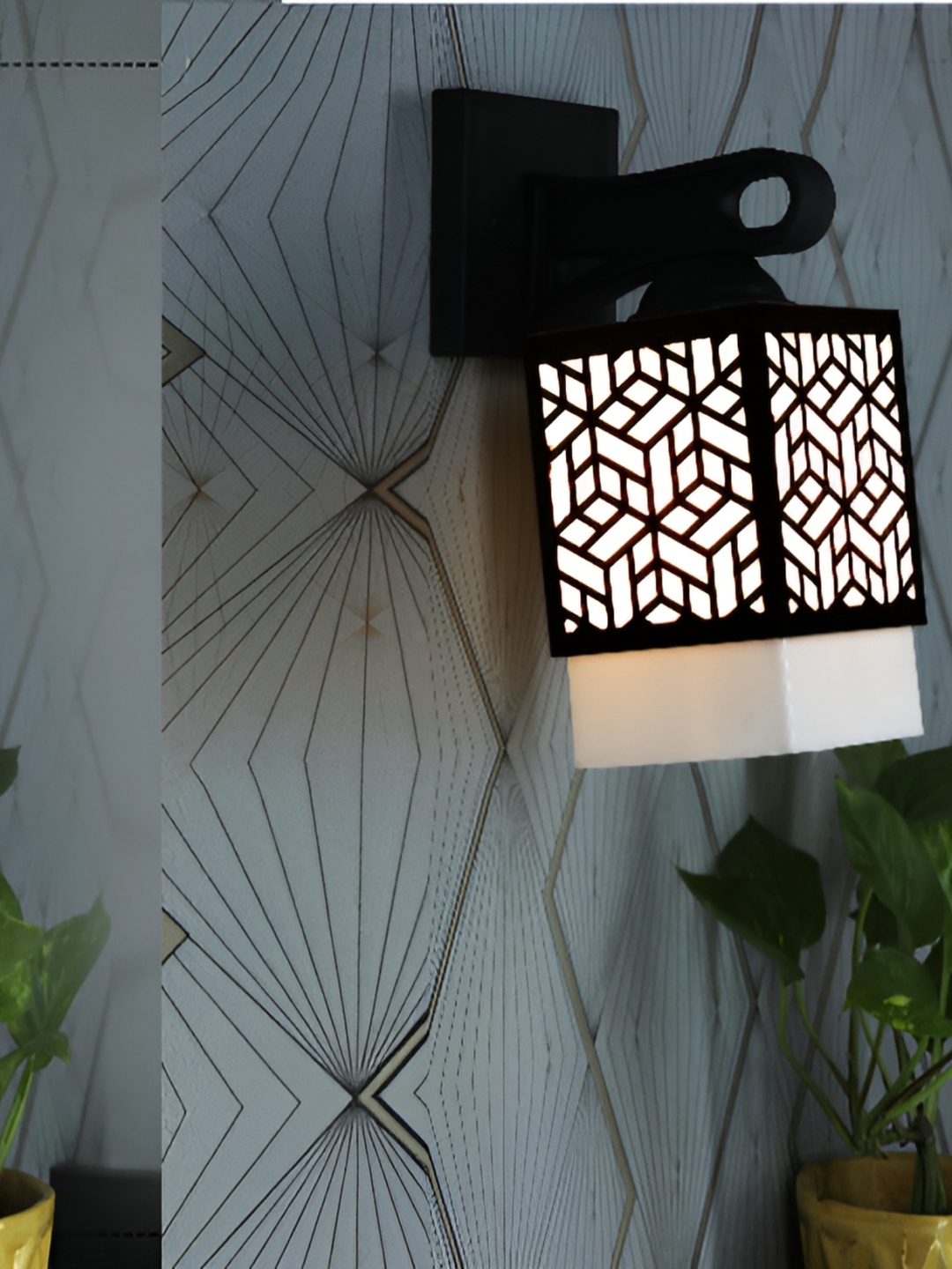 

1ST TIME White & Black Textured Wooden Square Shaped Wall Lamp