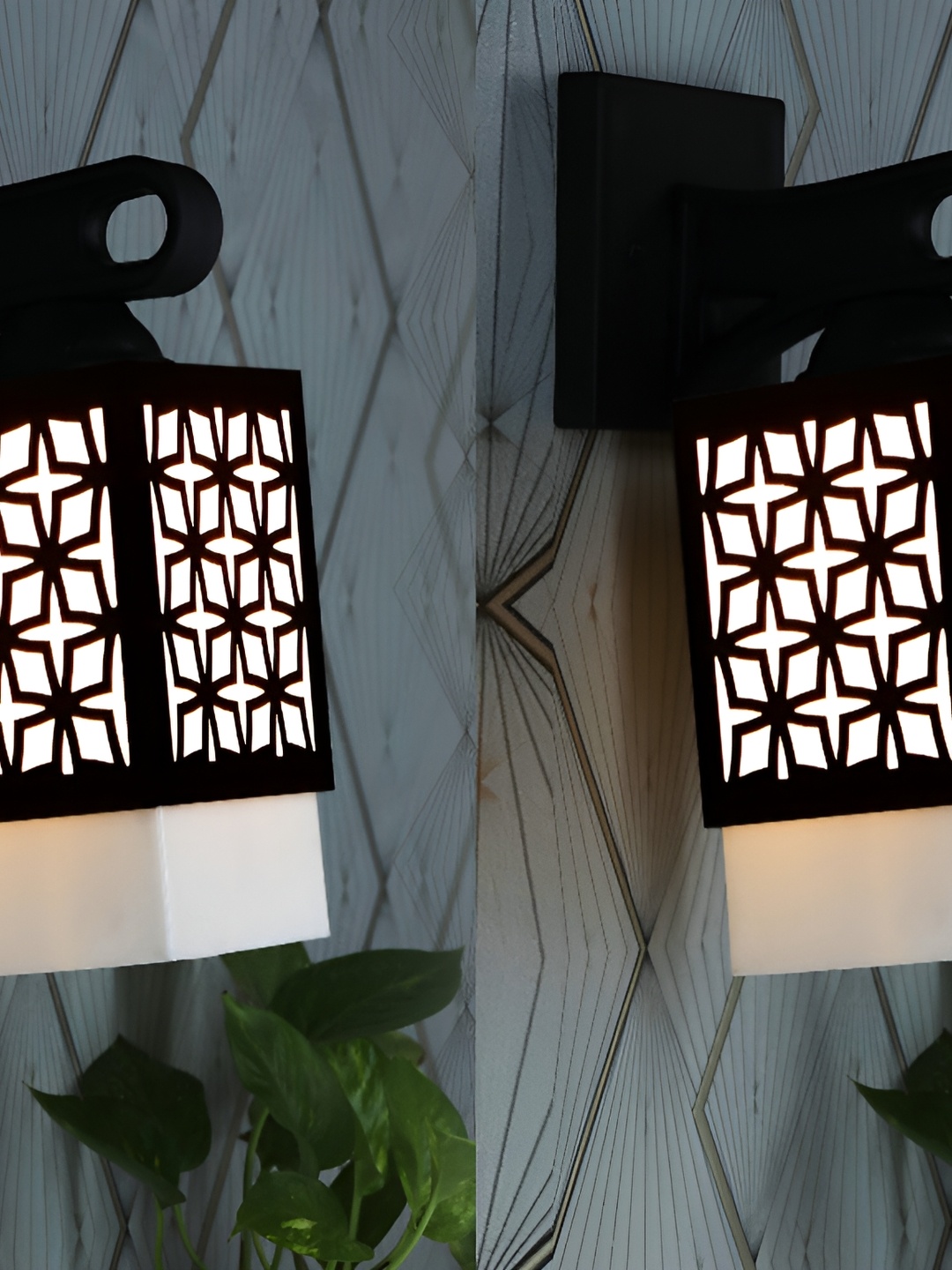 

1ST TIME White & Black 2 Pieces Textured Wooden Square Contemporary Wall Lamps