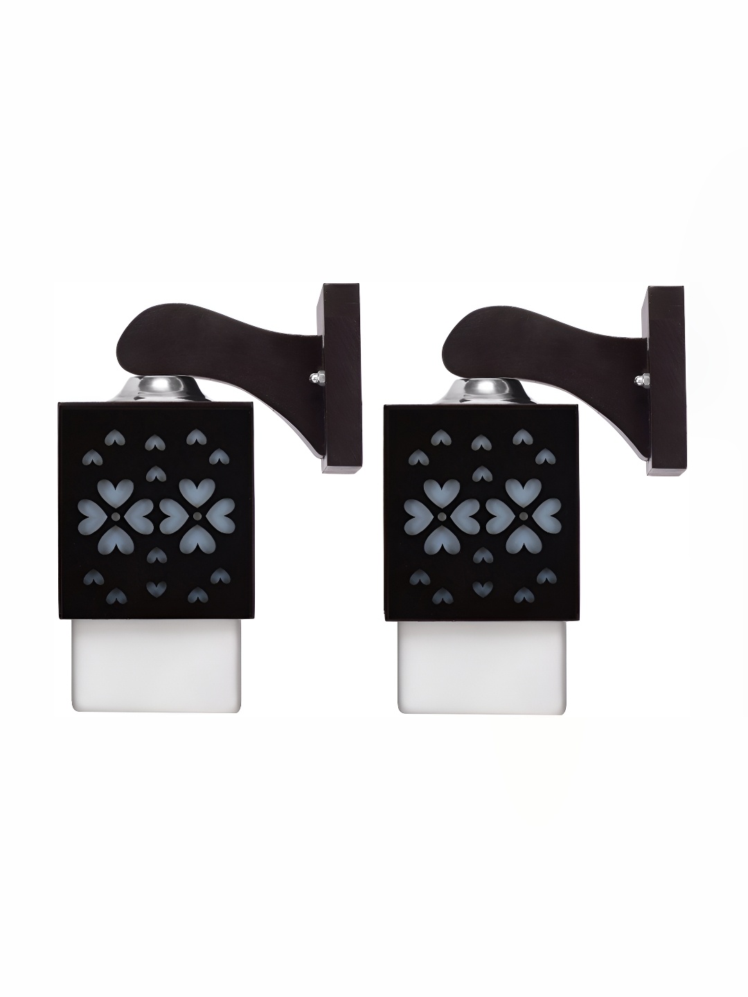 

1ST TIME White & Black 2 Pieces Textured Wooden Contemporary Square Shaped Wall Lamps