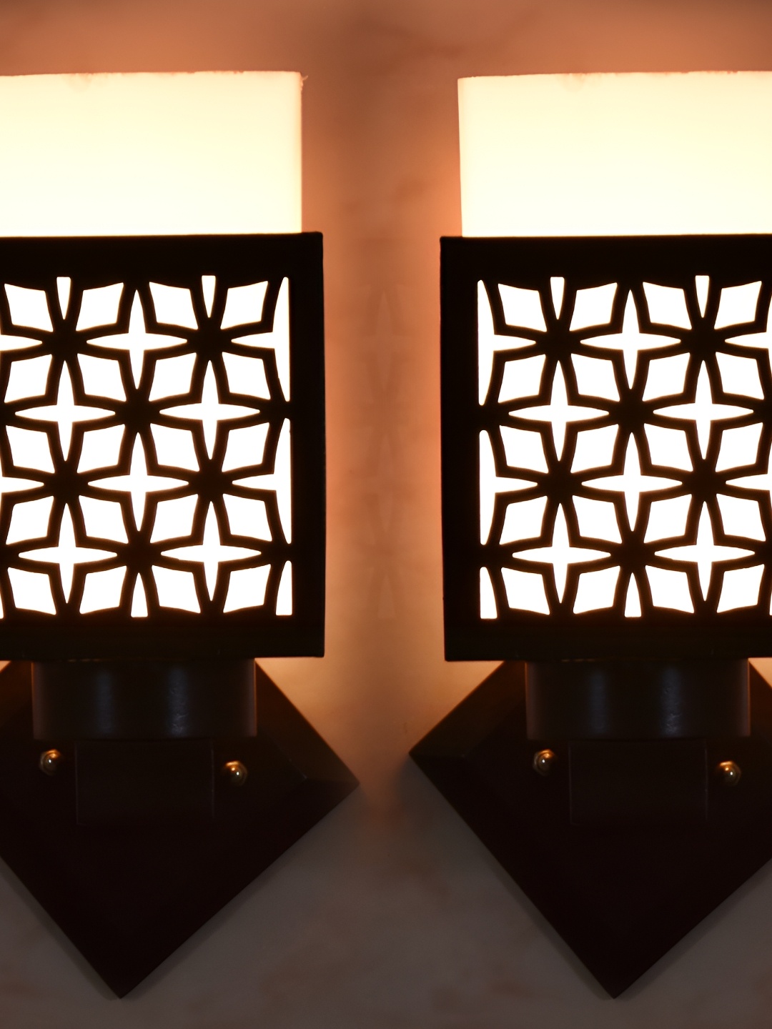 

1ST TIME White & Black 2 Pieces Textured Contemporary Square Shaped Wooden Wall Lamps