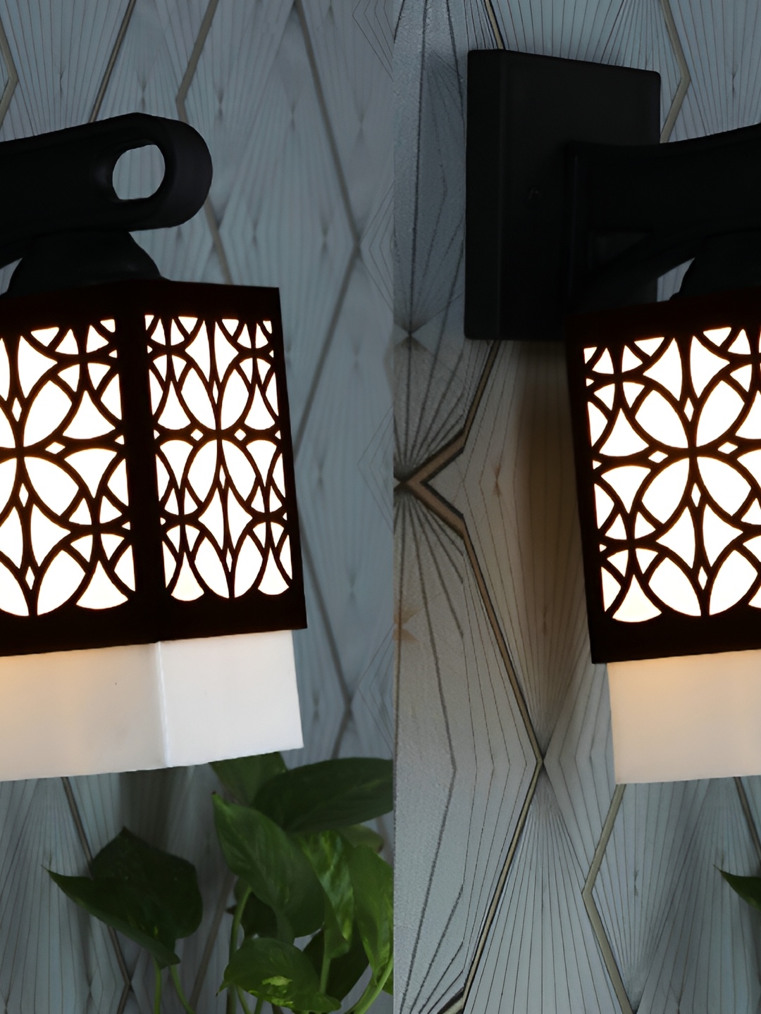 

1ST TIME White & Black 2 Pieces Textured Wood Contemporary Square Shaped Wall Lamps