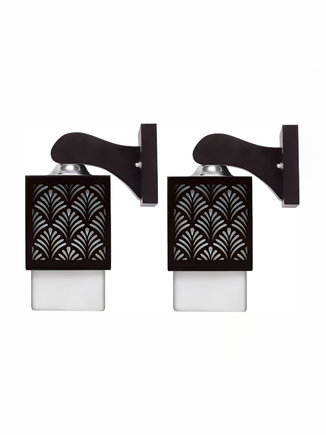 

1ST TIME White & Black 2 Pieces Textured Wood Contemporary Square Shaped Wall Lamps