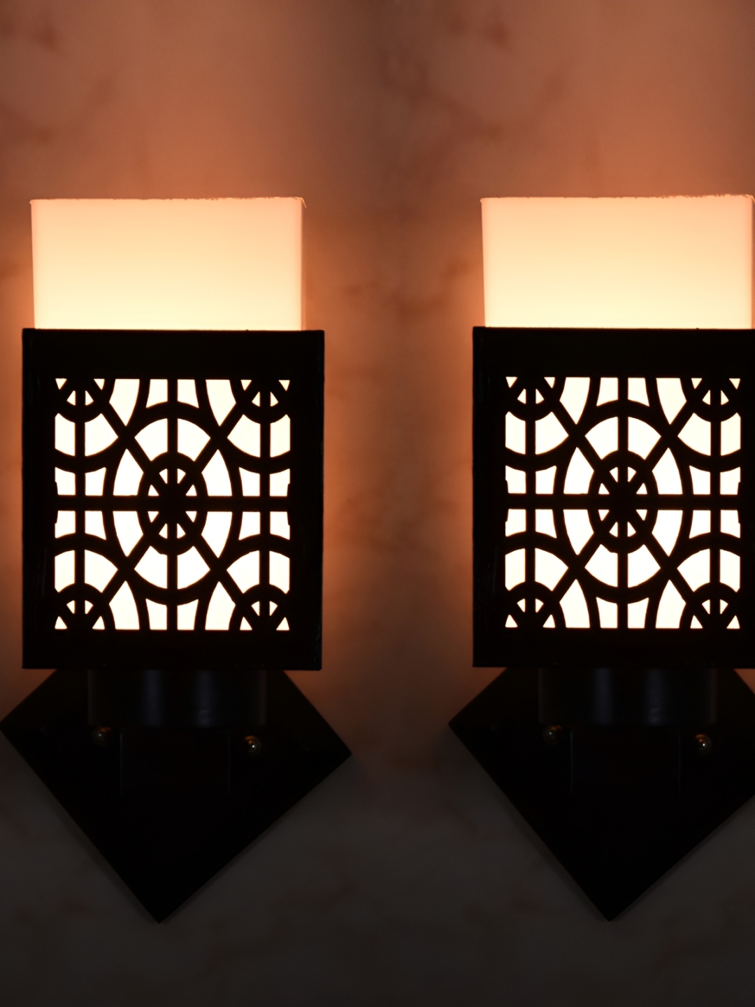 

1ST TIME White & Black 2 Pieces Textured Wooden Square Contemporary Wall Lamps