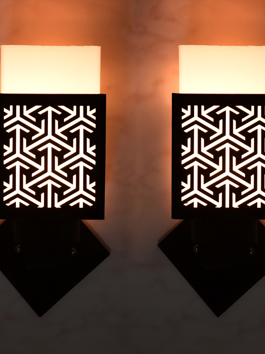 

1ST TIME White & Black 2 Pcs Textured Wood Contemporary Square Shaped Wall Lamp