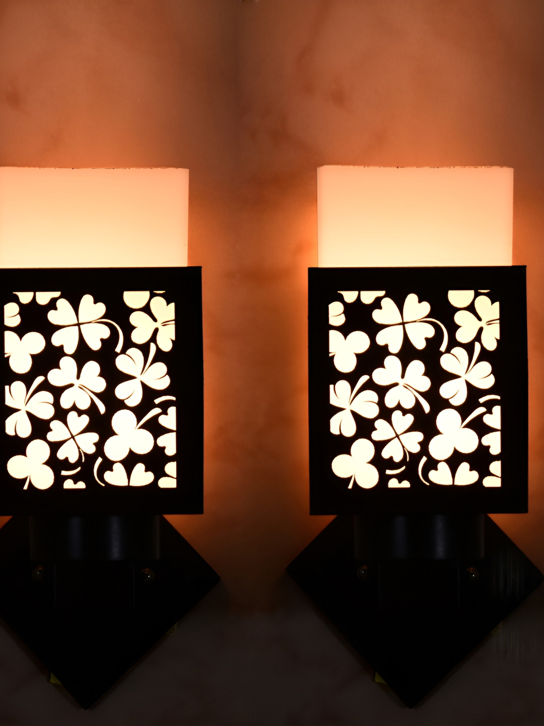 

1ST TIME White & Black 2 Pieces Textured Wooden Contemporary Square Wall Lamps