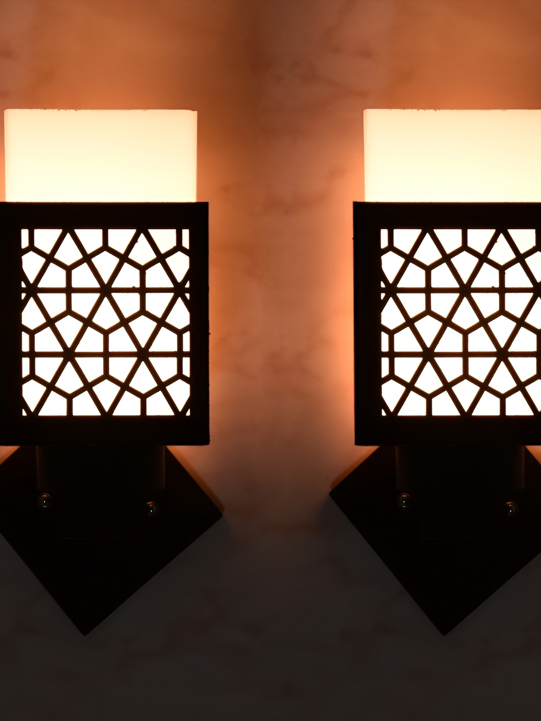 

1ST TIME White & Black 2 Pieces Textured Wood Contemporary Square Shaped Wall Lamp