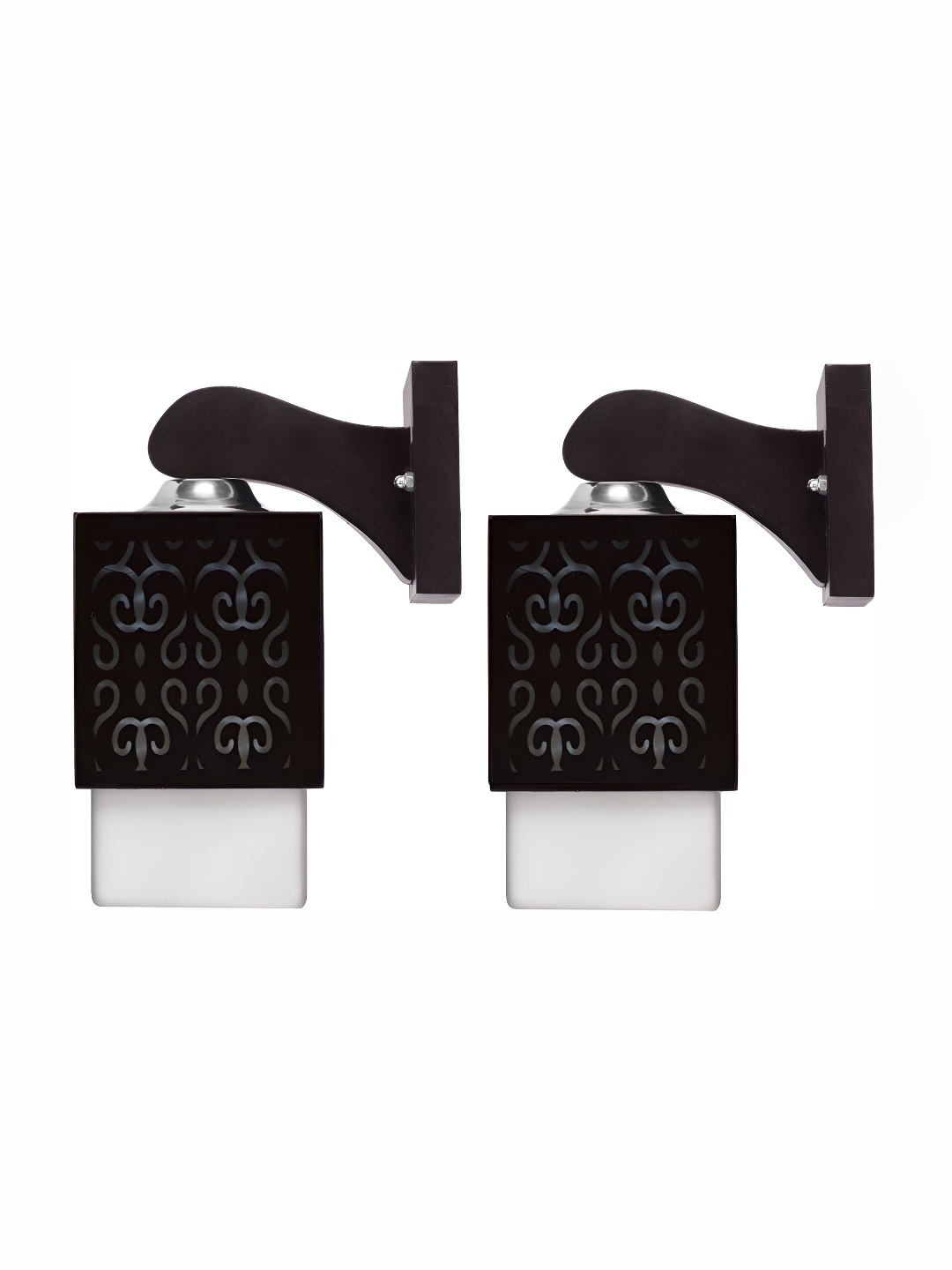 

1ST TIME White & Black 2 Pieces Textured Wooden Contemporary Square Wall Lamps