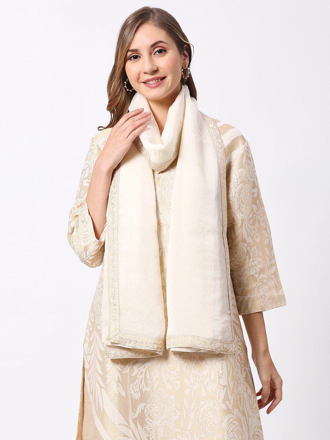 

Cloth Haus India Women Georgette Scarf, Off white