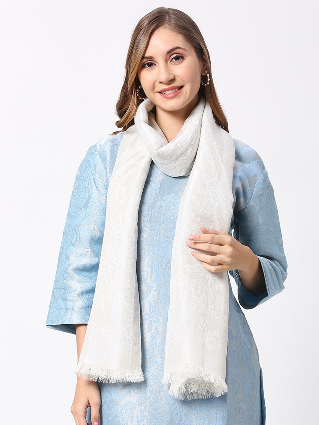 

Cloth Haus India Women Floral Self Design Scarf, White