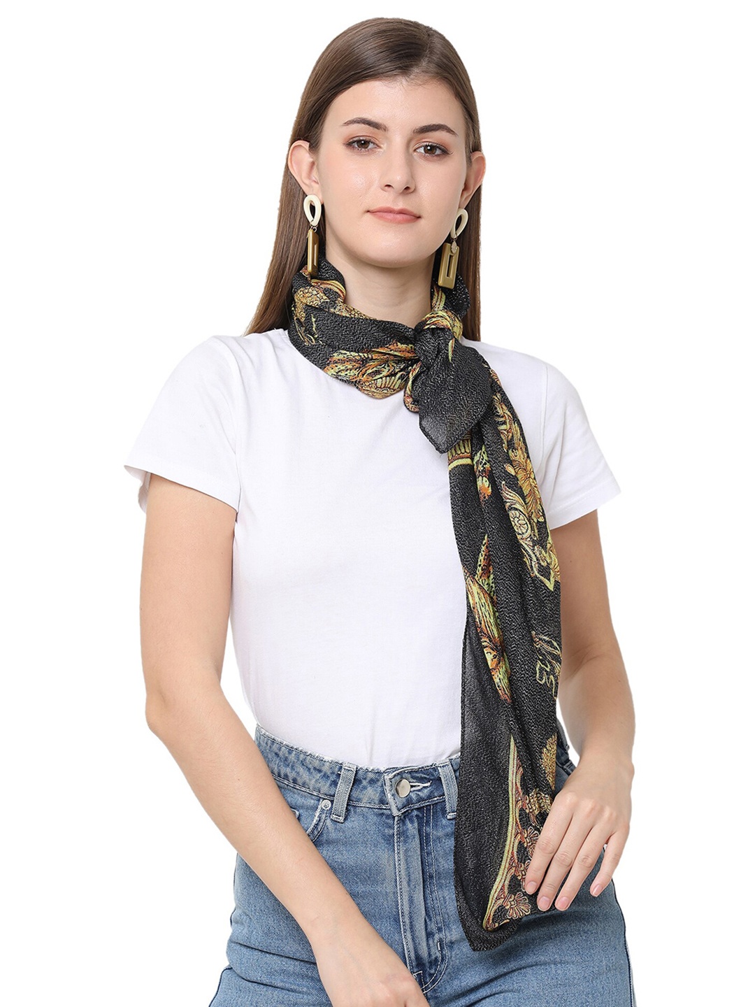 

Cloth Haus India Women Printed Scarf, Black