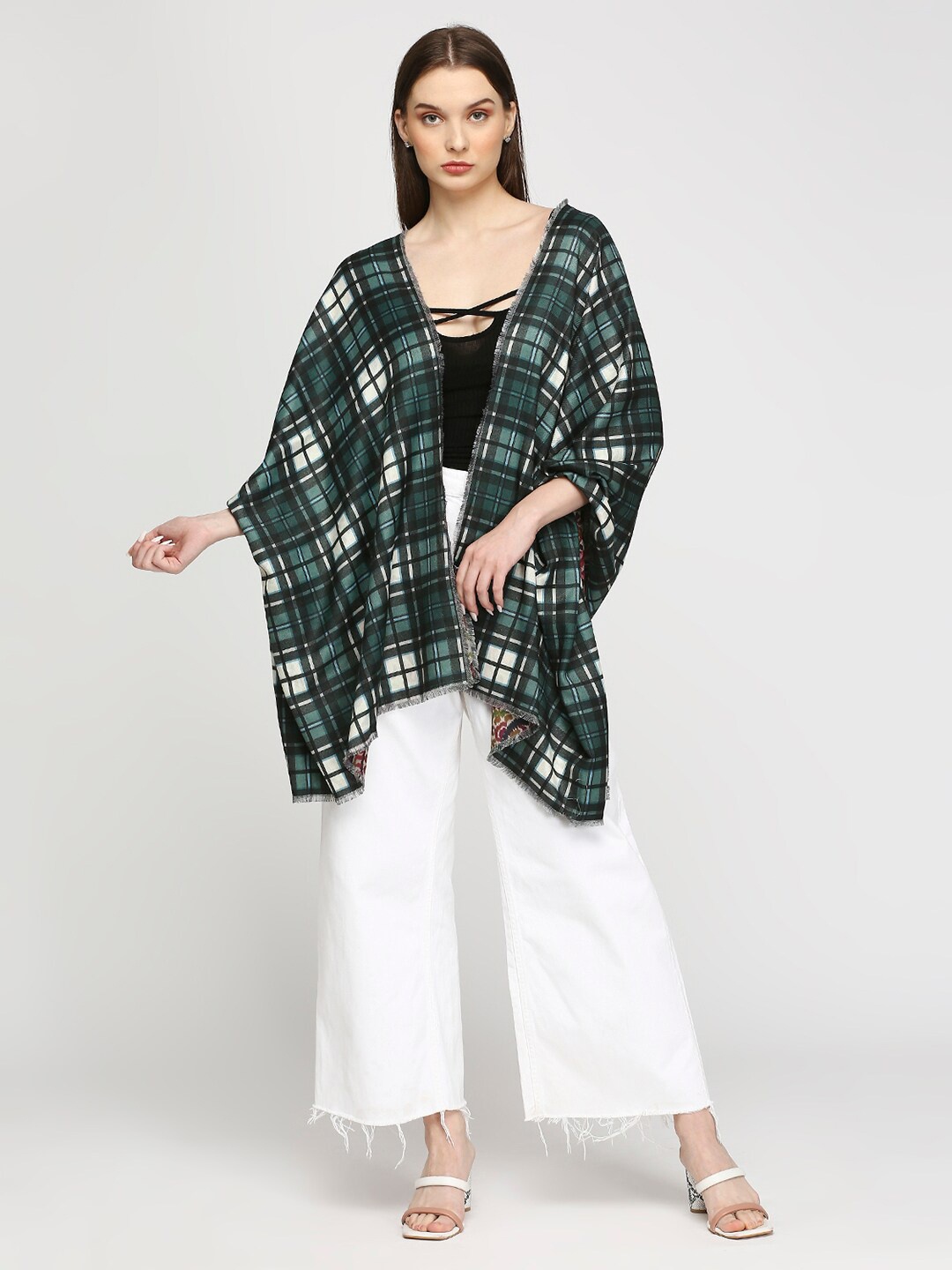 

Cloth Haus India Women Checked Reversible Scarf, Green