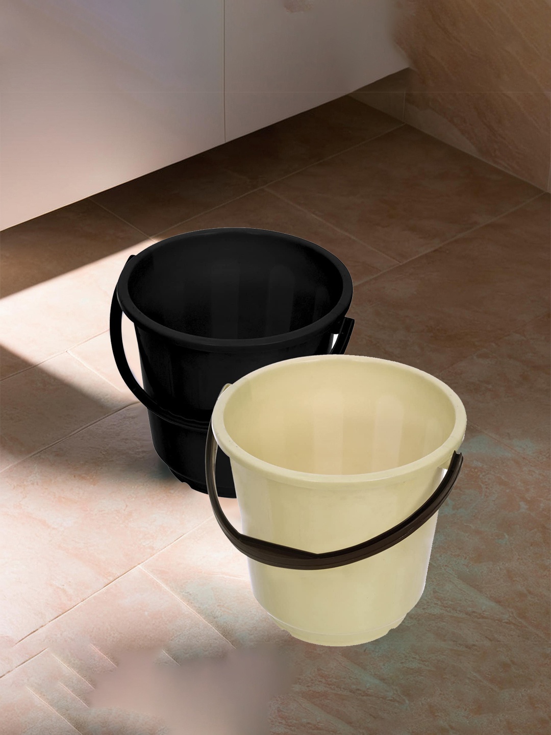 

Kuber Industries Black & Cream 2 Pieces Unbreakable Bucket