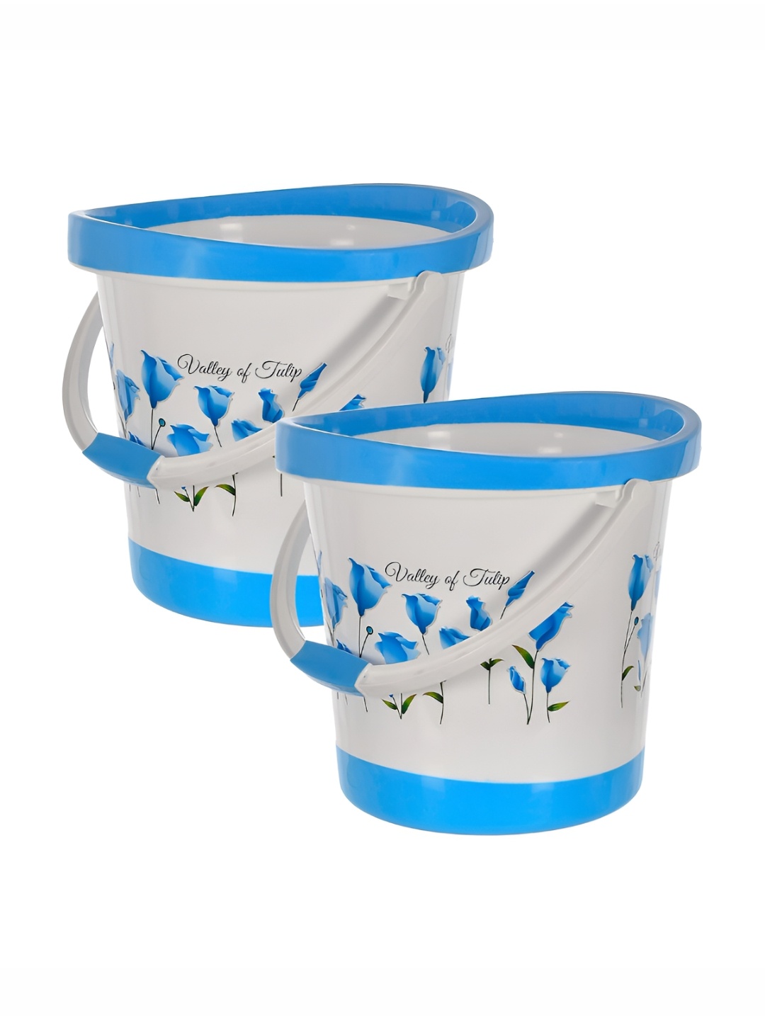 

Kuber Industries White & Blue 2 Pieces Floral Printed Unbreakable Bucket