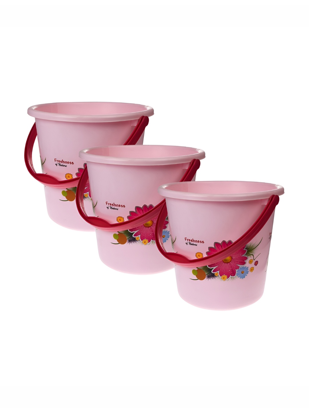 

Kuber Industries Pink 3 Pieces Floral Printed Unbreakable Bucket