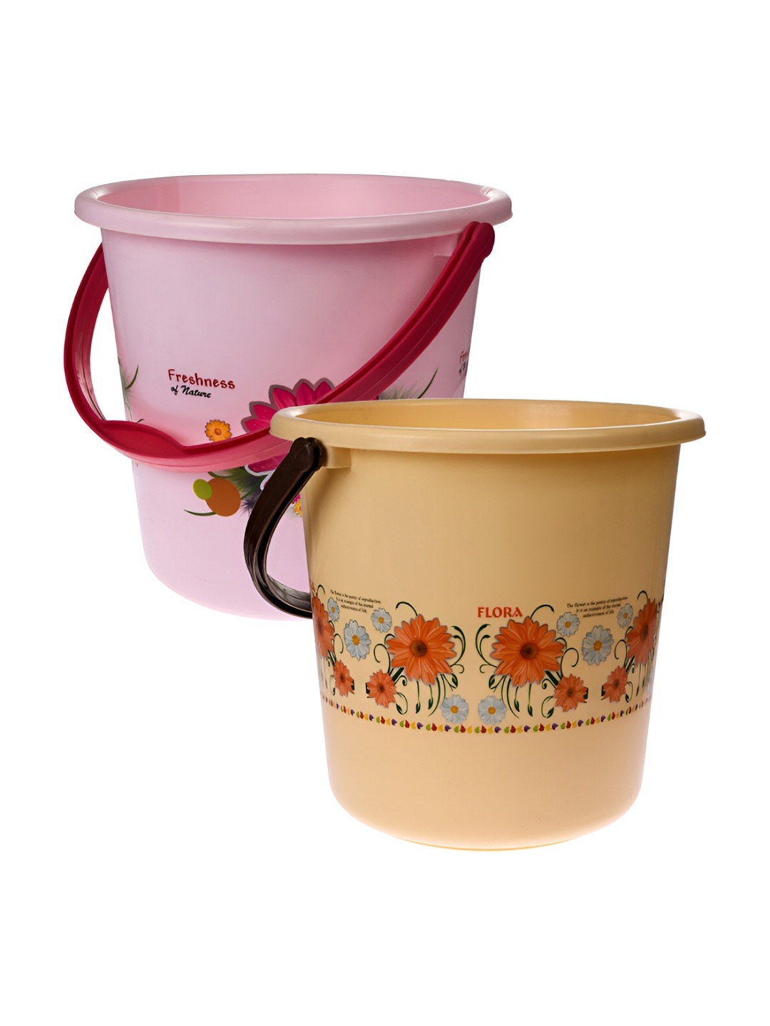 

Kuber Industries Pink & Cream 2 Pieces Floral Unbreakable Bucket