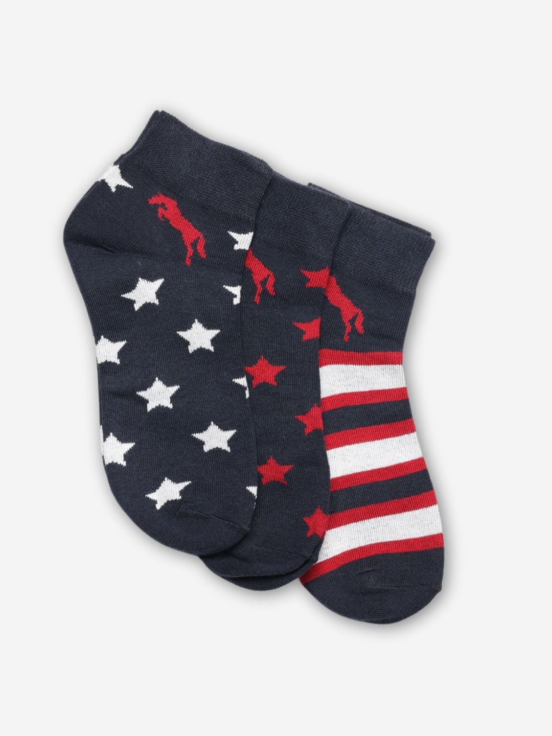 JUMP USA Women Pack of 3 Assorted Cotton Ankle-Length Socks