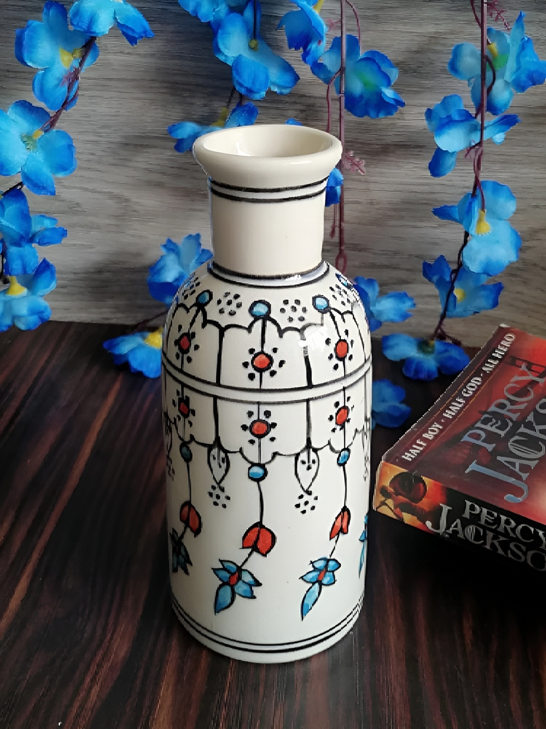 

INDIA MEETS INDIA White & Black Ethnic Motifs Printed Ceramic Vase