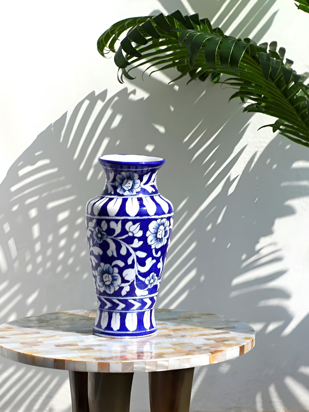 

INDIA MEETS INDIA Blue & White Floral Printed Ceramic Vase