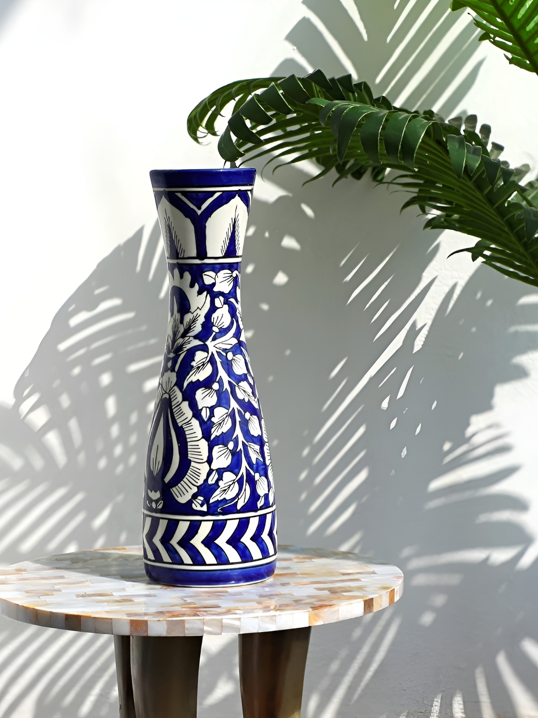 

INDIA MEETS INDIA Blue & White Floral Printed Ceramic Flower Vase