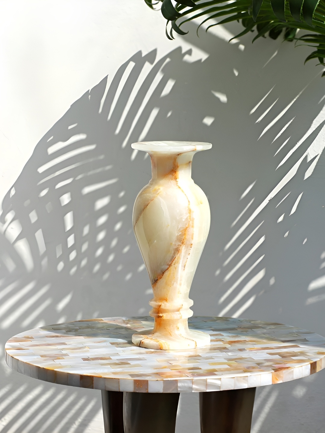 

INDIA MEETS INDIA Cream & Brown Abstract Printed Ceramic Flower Vase